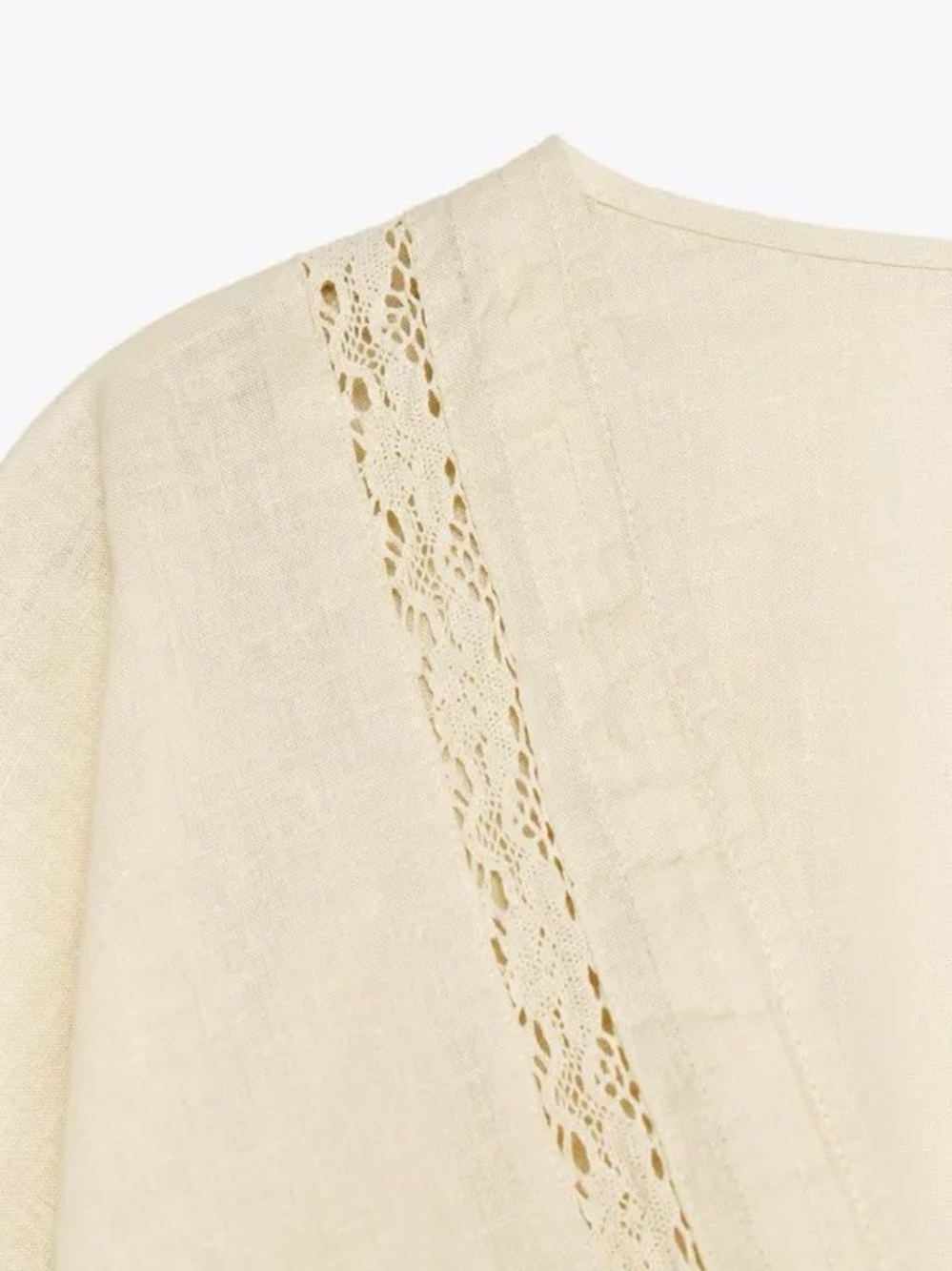 NWOT ZARA V-Neck Lace Trim Linen Blend Top - Picture 7 of 7
